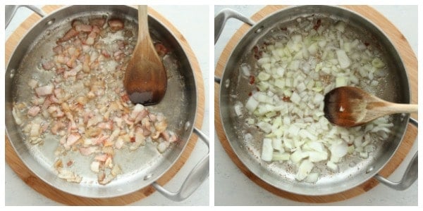 Step 1 and 2 of making fried cabbage.