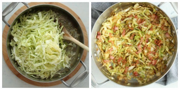 Step 3 of making fried cabbage.