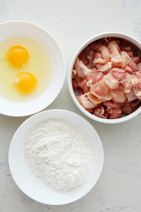 Ingredients for Korean fried chicken on a board.