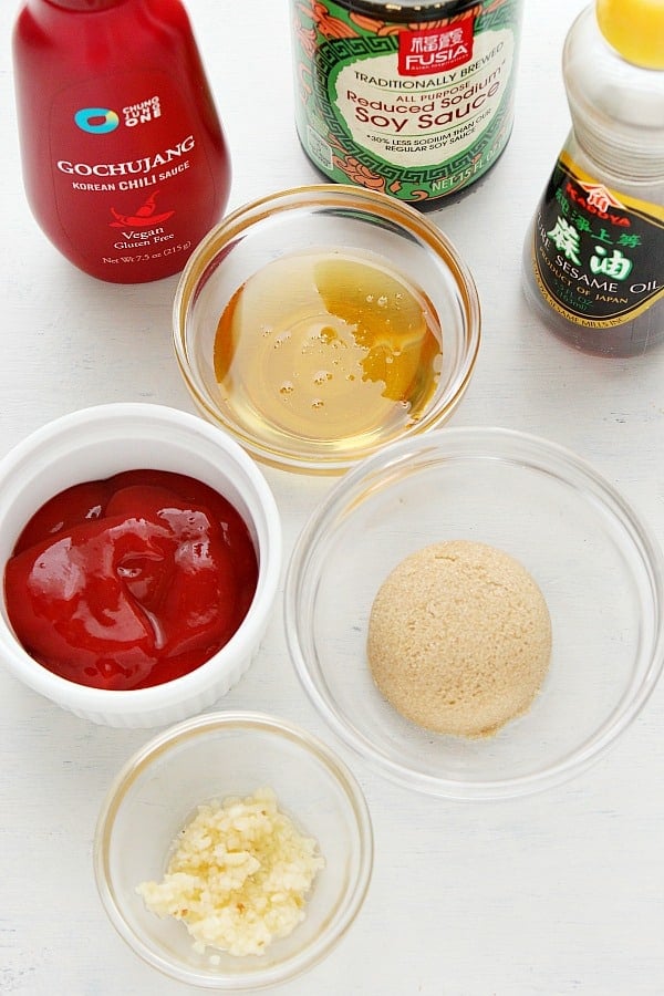 Ingredients for Korean sauce on a board.