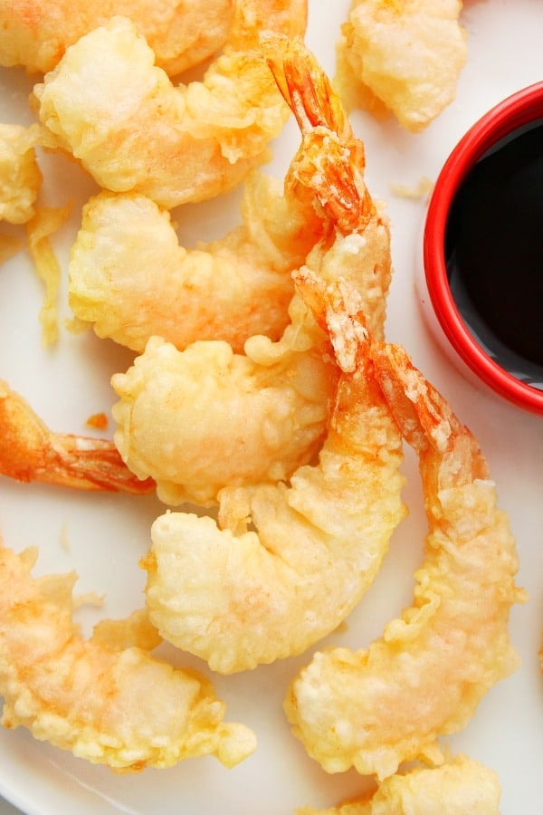 Shrimp Tempura on a white plate.