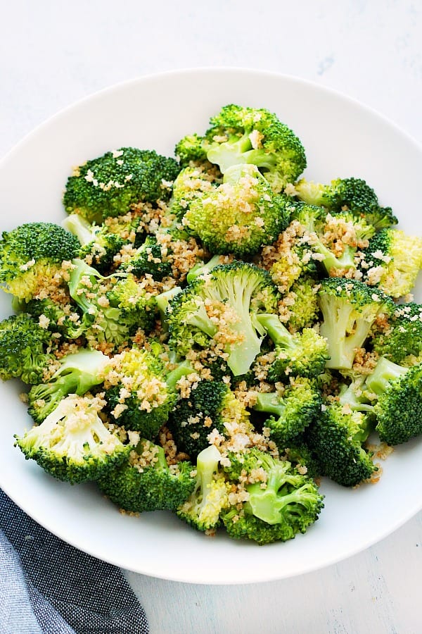 Steamed broccoli with panko topping.