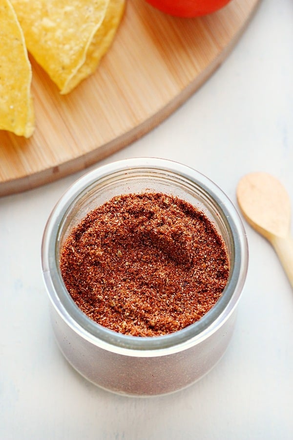 Taco seasoning in jar.