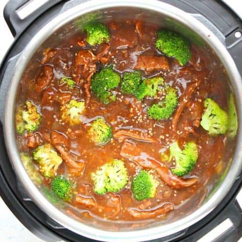 Beef and broccoli in the Instant Pot.