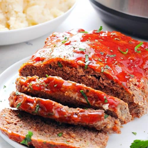 Meatloaf next to Instant Pot.