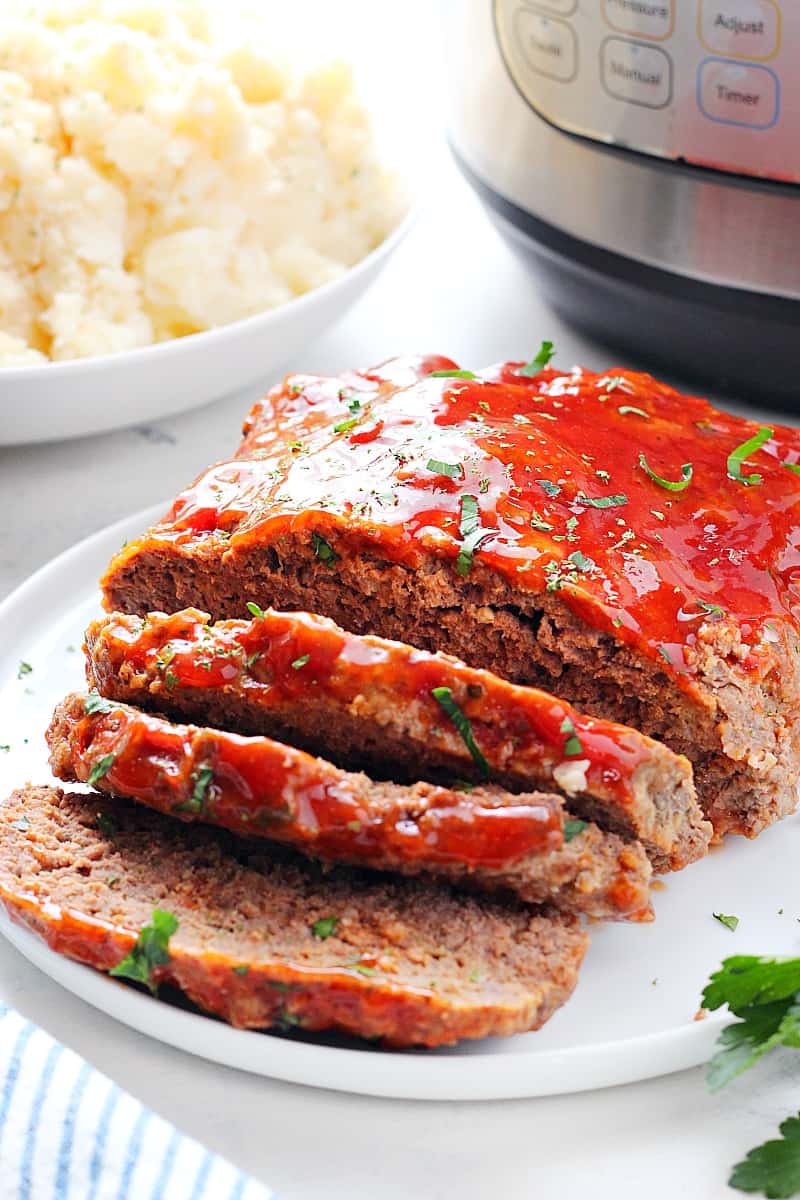 Meatloaf next to Instant Pot.