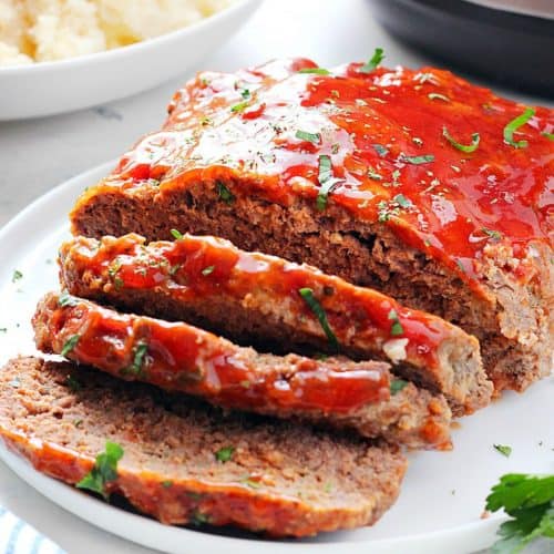 Instant Pot Meatloaf on a plate.