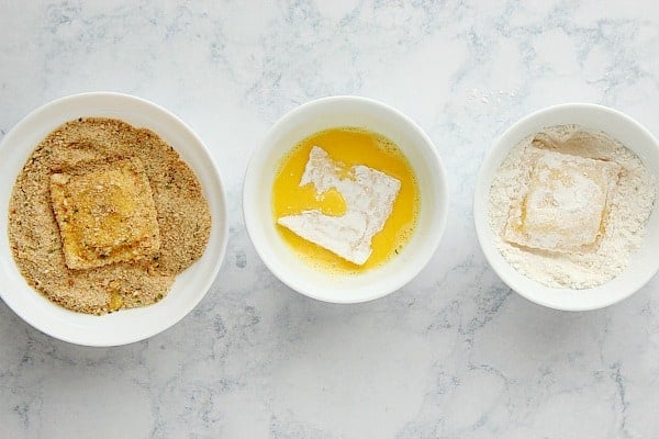 Breading station for ravioli.