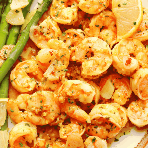 Garlic Butter Shrimp on a plate.