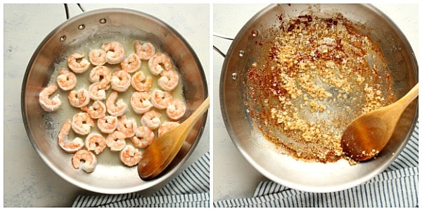 Saute shrimp in skillet.