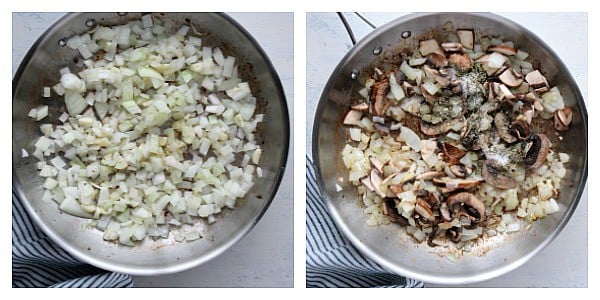 Sauteing veggies in pan.