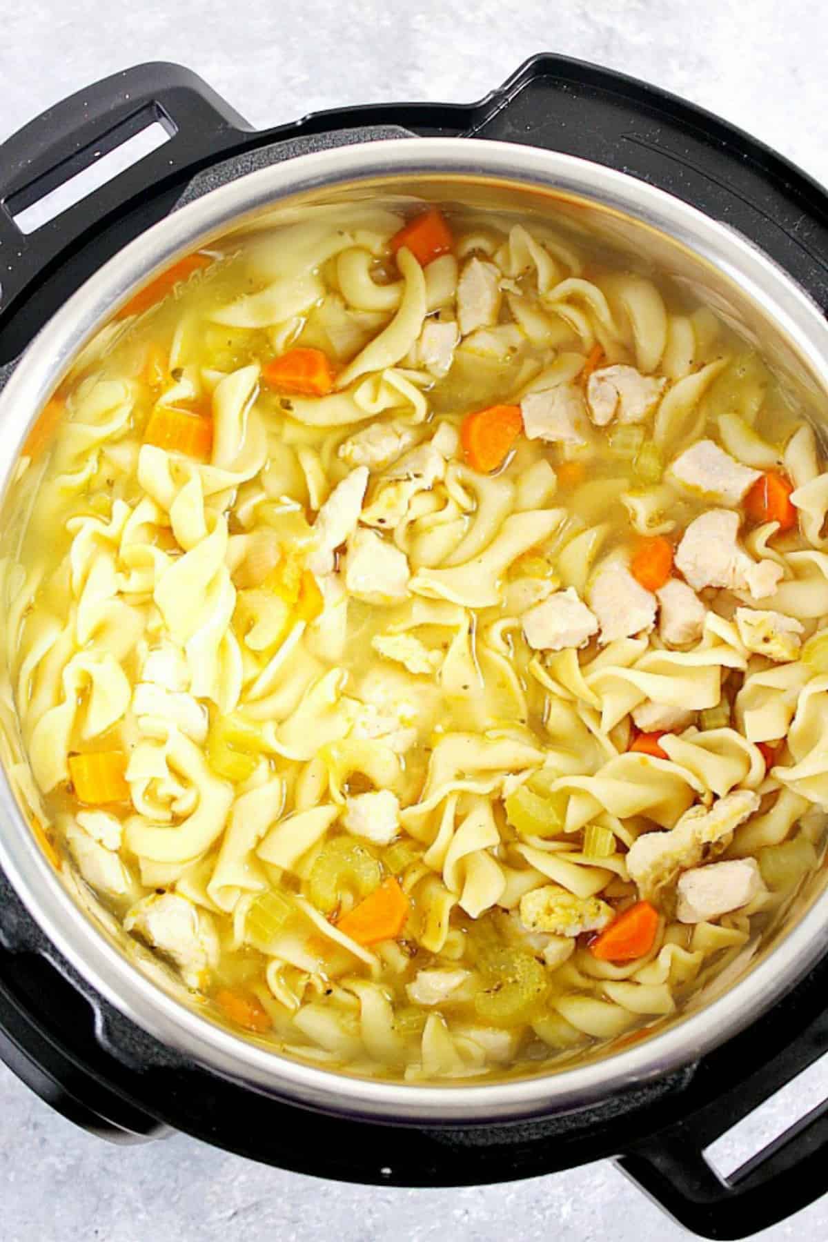 Chicken noodle soup in the pressure cooker.