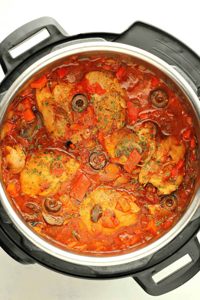 Chicken cacciatore in the Instant Pot.