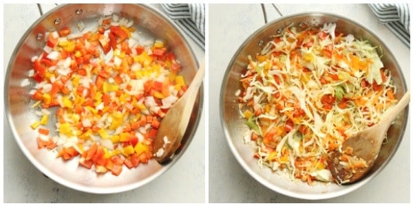 Sauteed vegetables in a skillet.