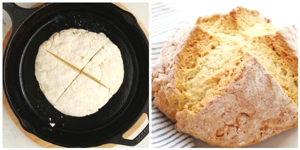 Bread dough in cast iron and baked.