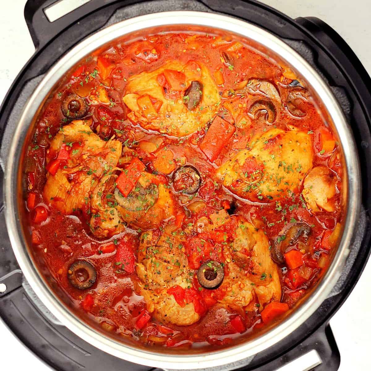 Chicken cacciatore in the Instant Pot.