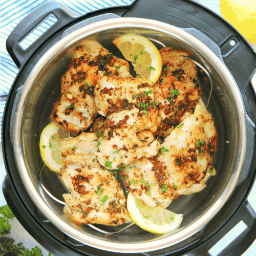 Cooked chicken thighs in the pressure cooker.