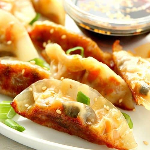 Potstickers on a plate.