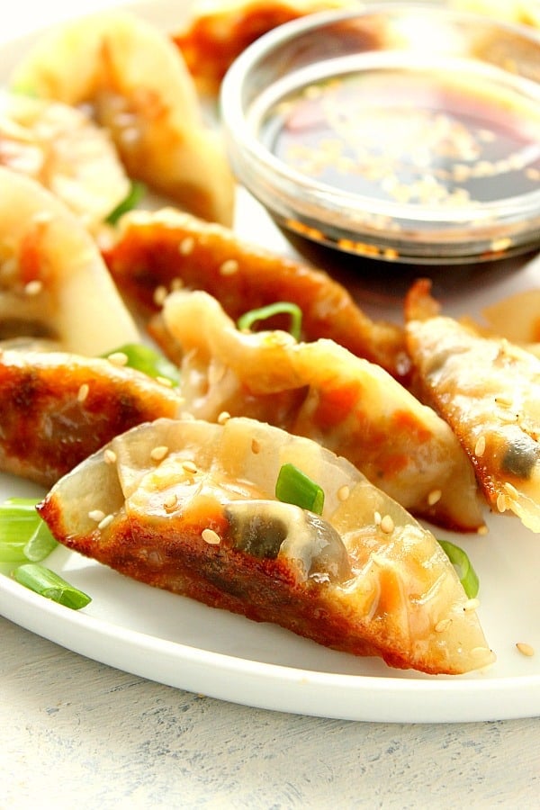 Potstickers on a plate.