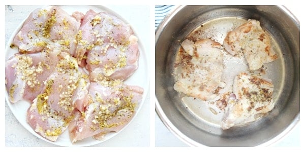 Season and brown chicken in the pressure cooker.