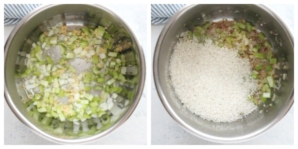 Sauteed veggies and rice in Instant Pot.