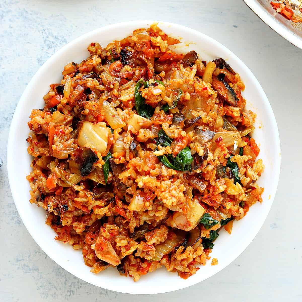 Kimchi rice in a bowl.