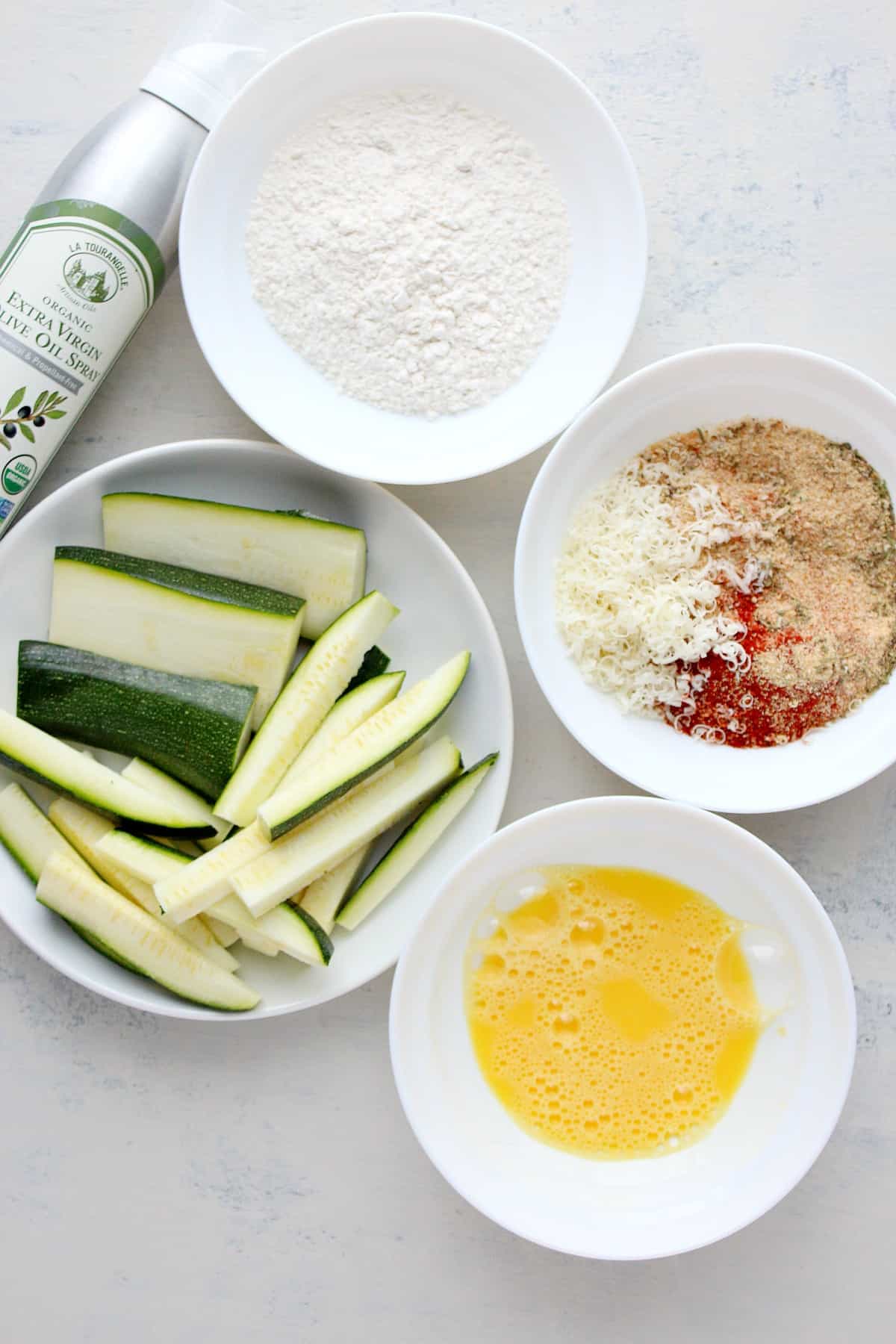 Ingredients on a white board.