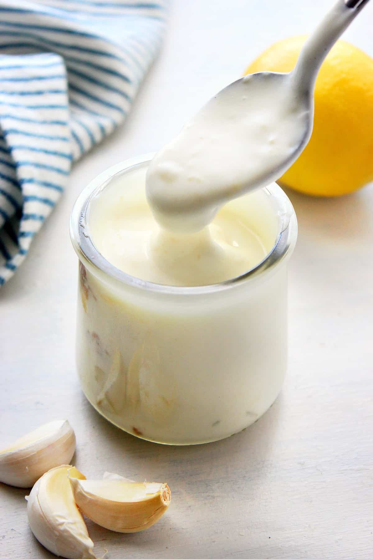 Garlic Aioli recipe Aioli in a small jar.