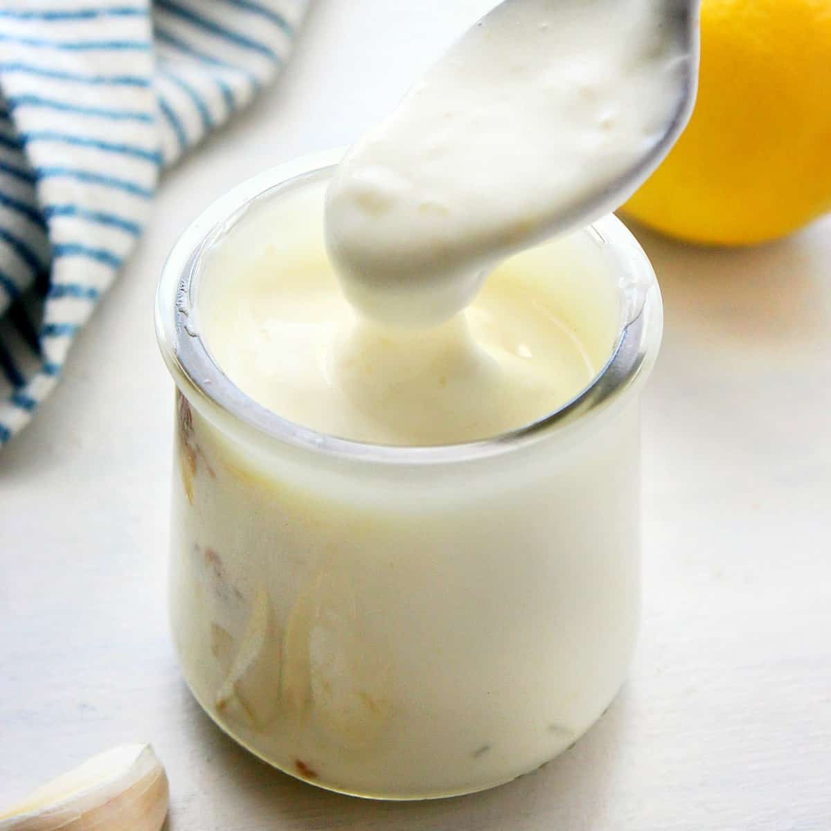 Garlic aioli in a jar.