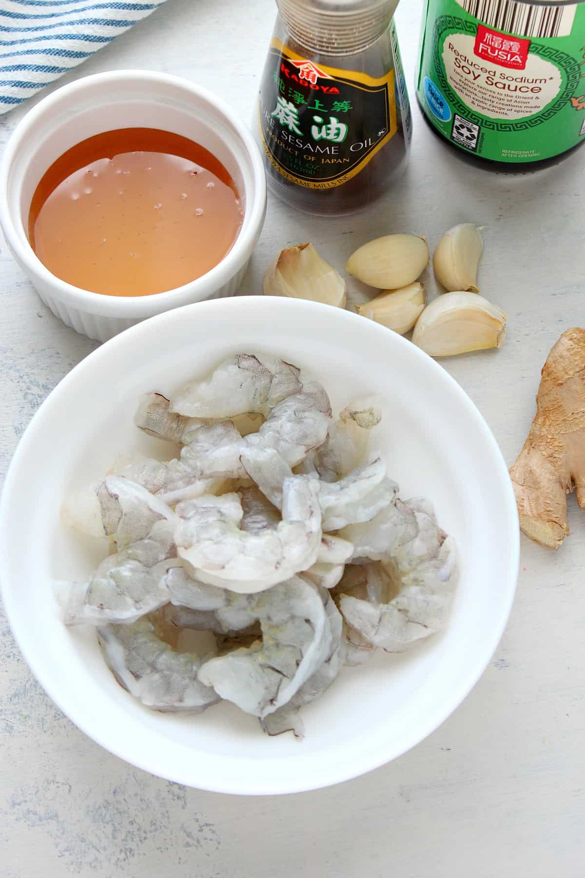 Ingredients in bowls on a board.