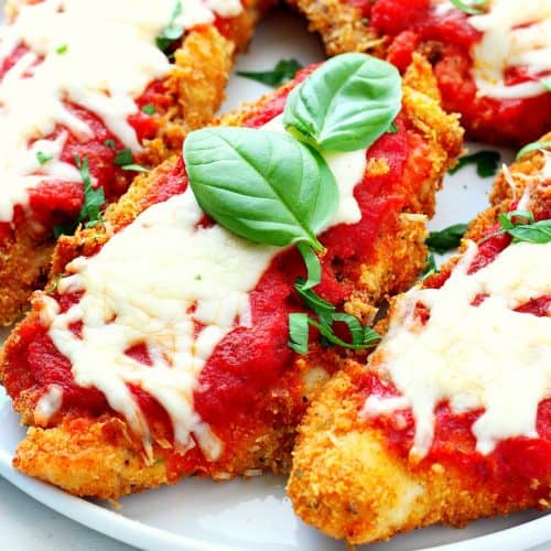 Chicken Parmesan on a plate.