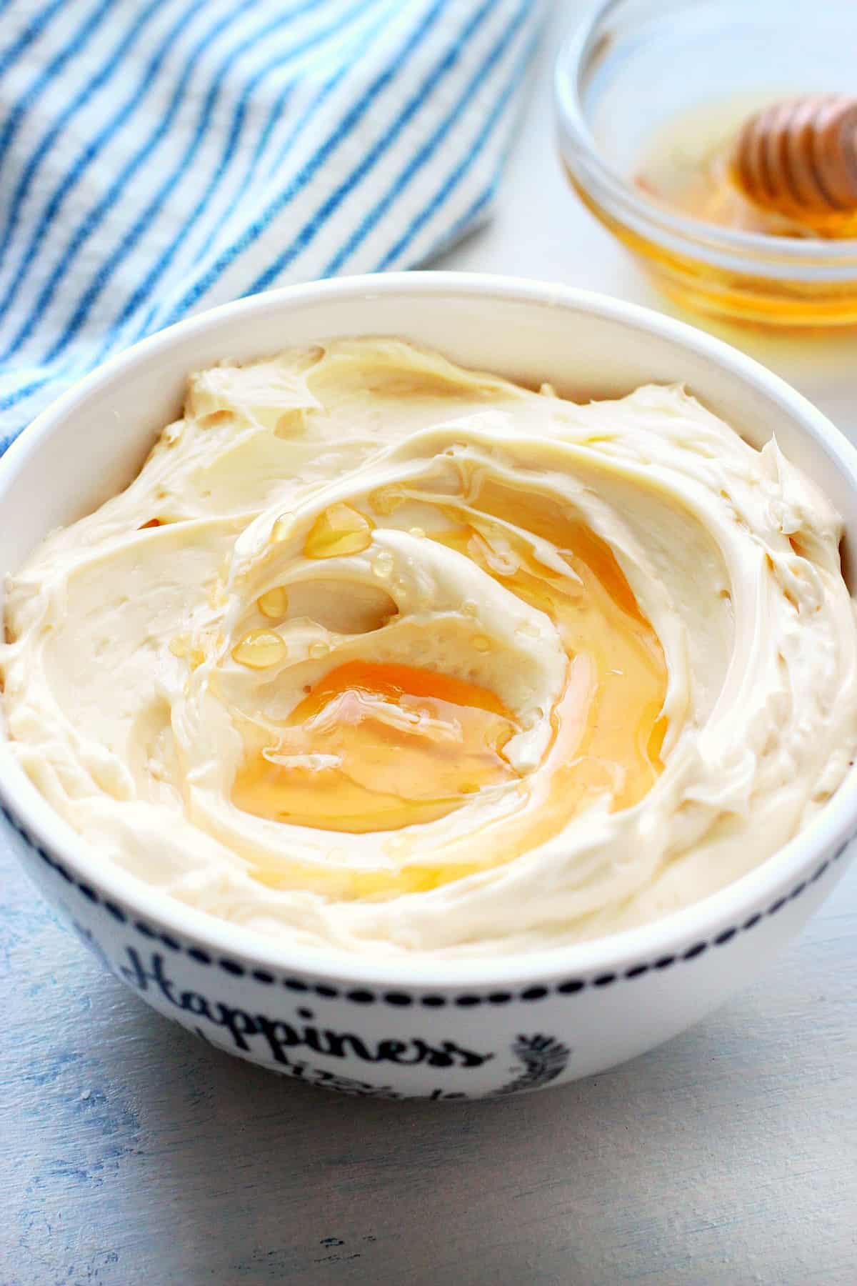 Honey Butter recipe Honey butter in a white bowl.