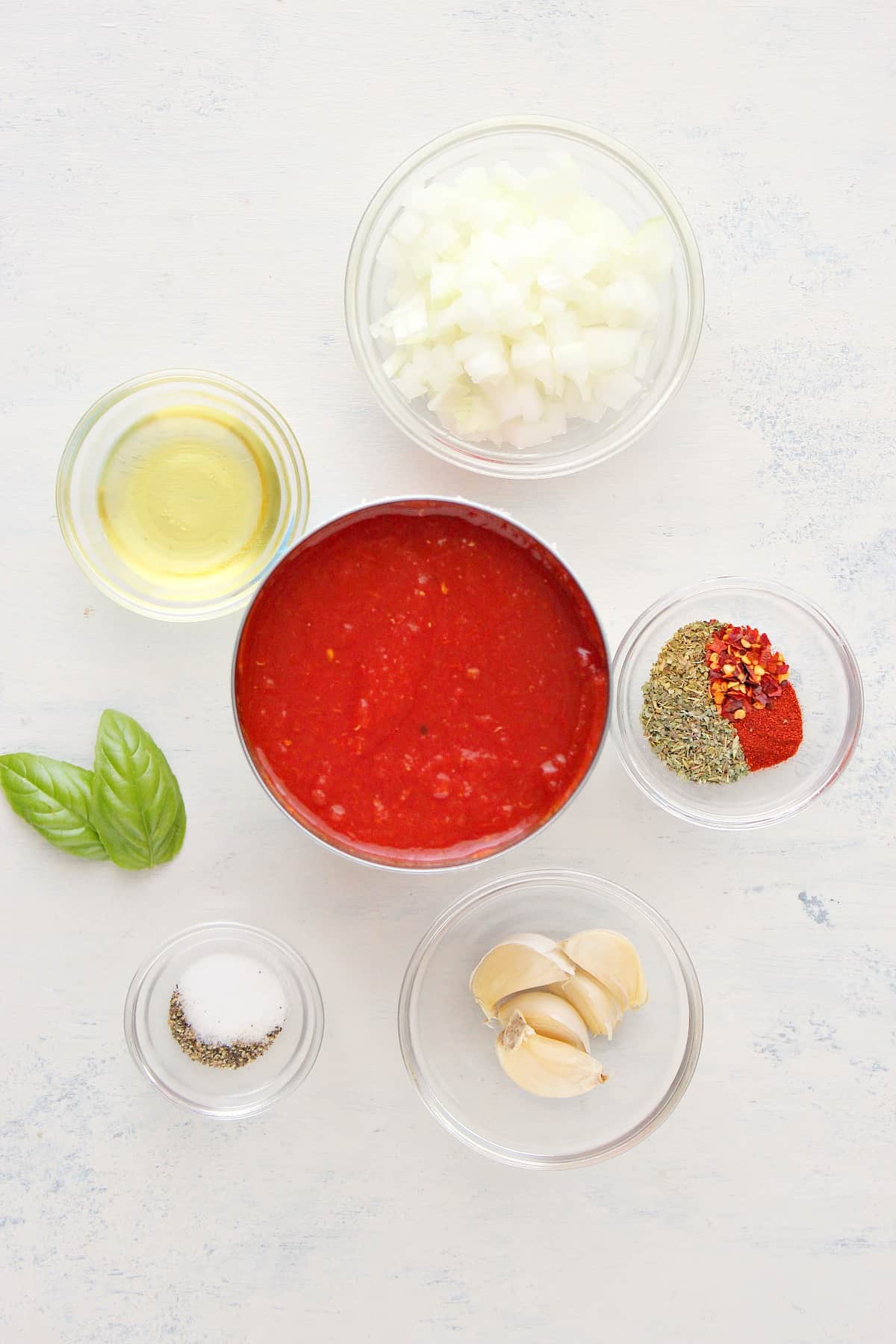 Ingredients for the sauce on a white board.