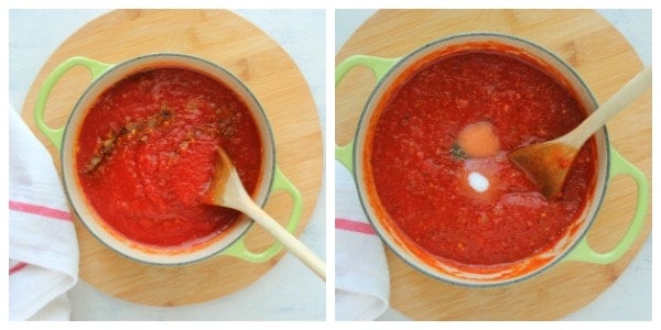 Crushed tomatoes in the pot.