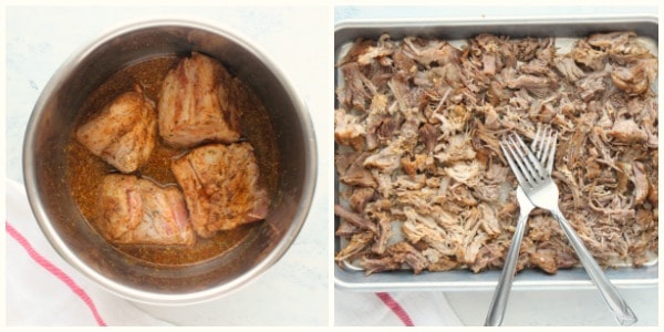 Carnitas cooked and shredded.