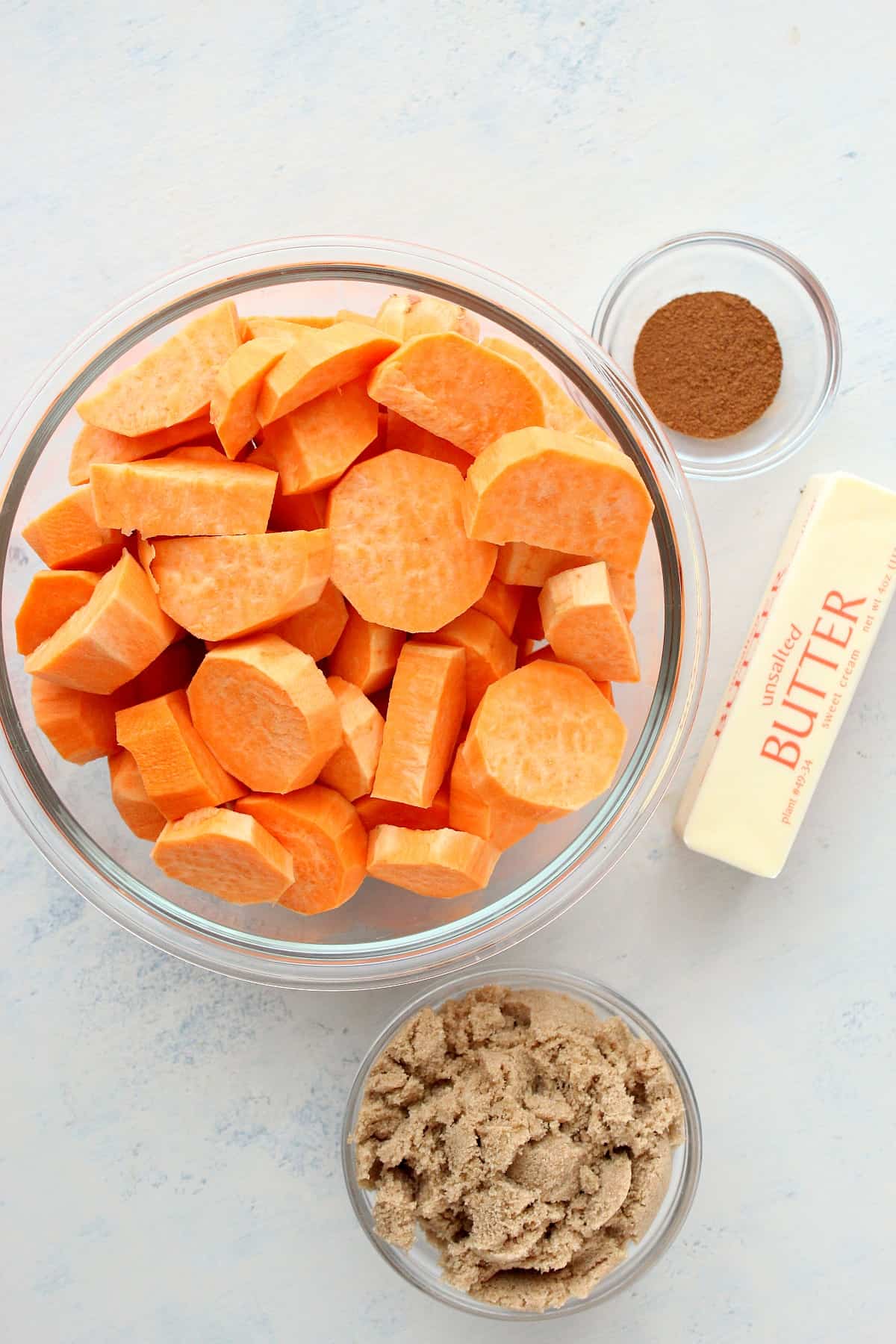 Ingredients for the dish on a board.