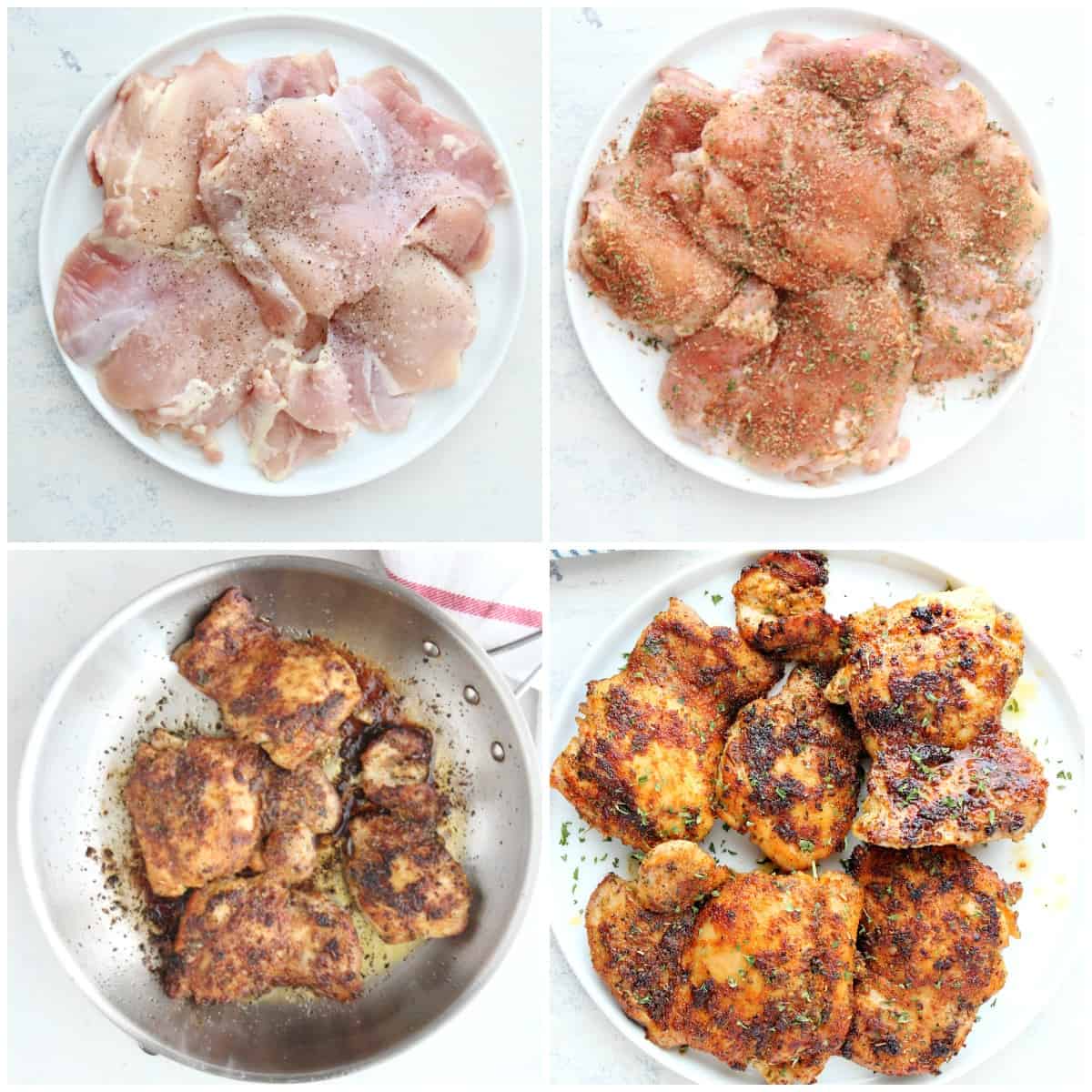 Seasoned and pan fried chicken thighs.
