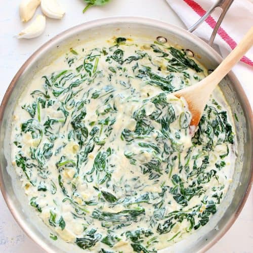 Creamy spinach in a skillet.