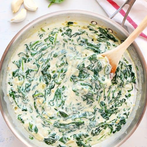 Creamy spinach in a skillet.