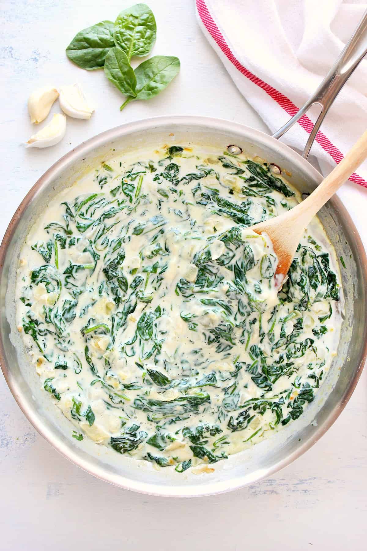 Creamy spinach in a skillet.