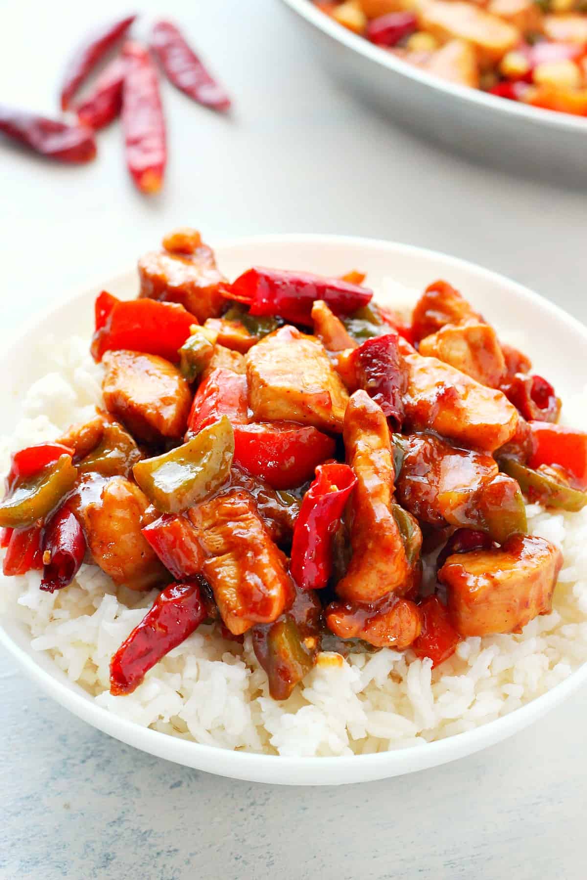 Finished dish on rice in a bowl.