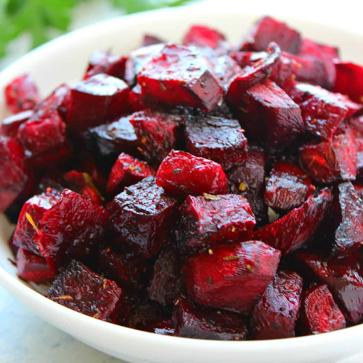 Roasted beets in a bowl.