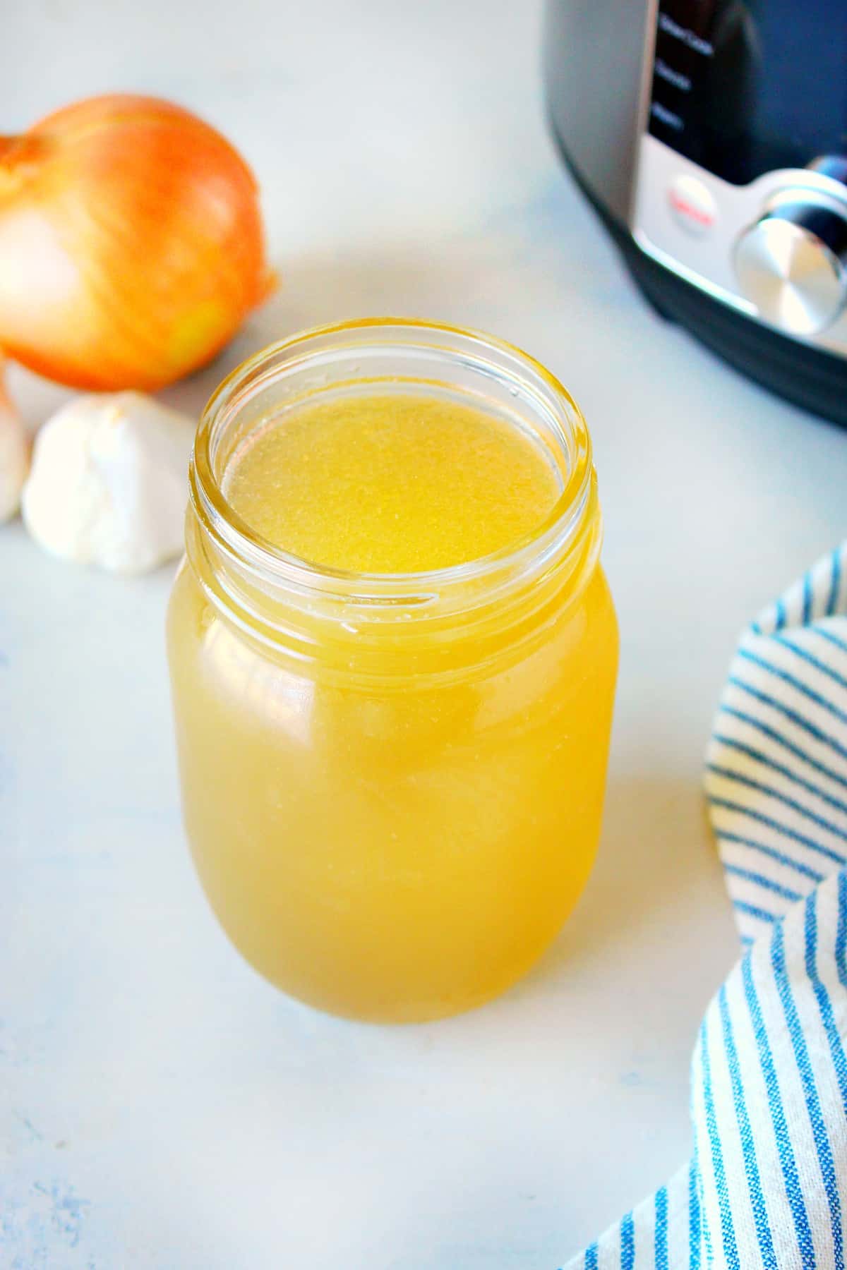 Turkey stock in a jar.