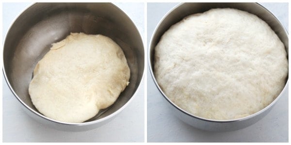 Yeast dough in a bowl and doubled.