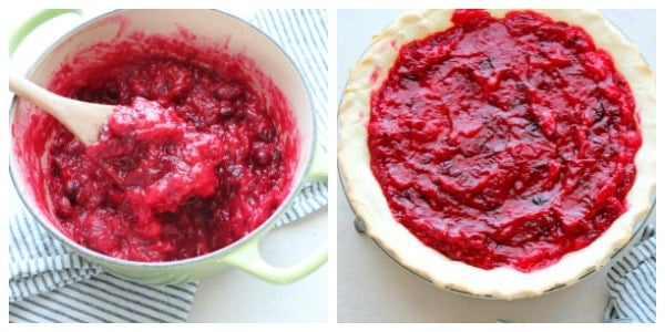 Cranberry pie filling in a pot.