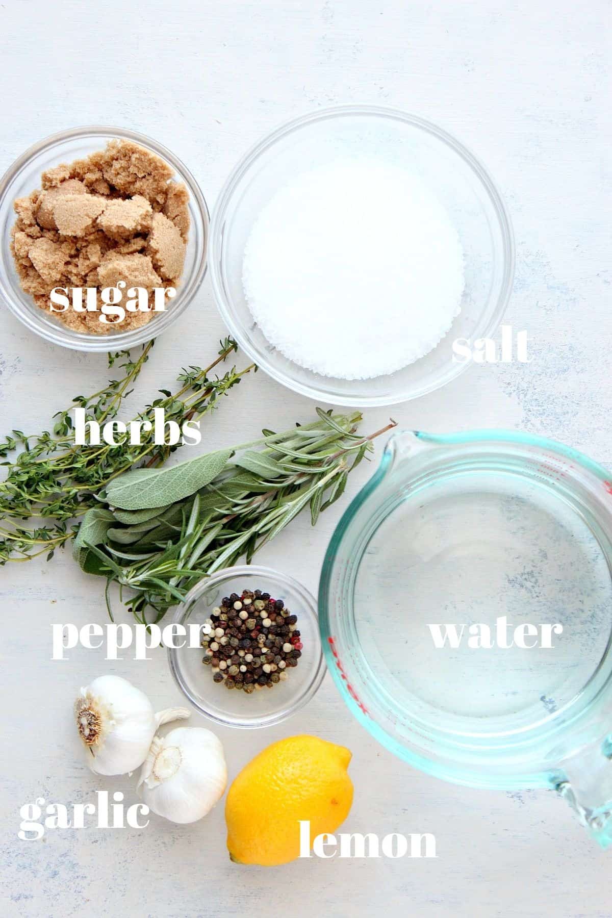 Ingredients for brine on a board.