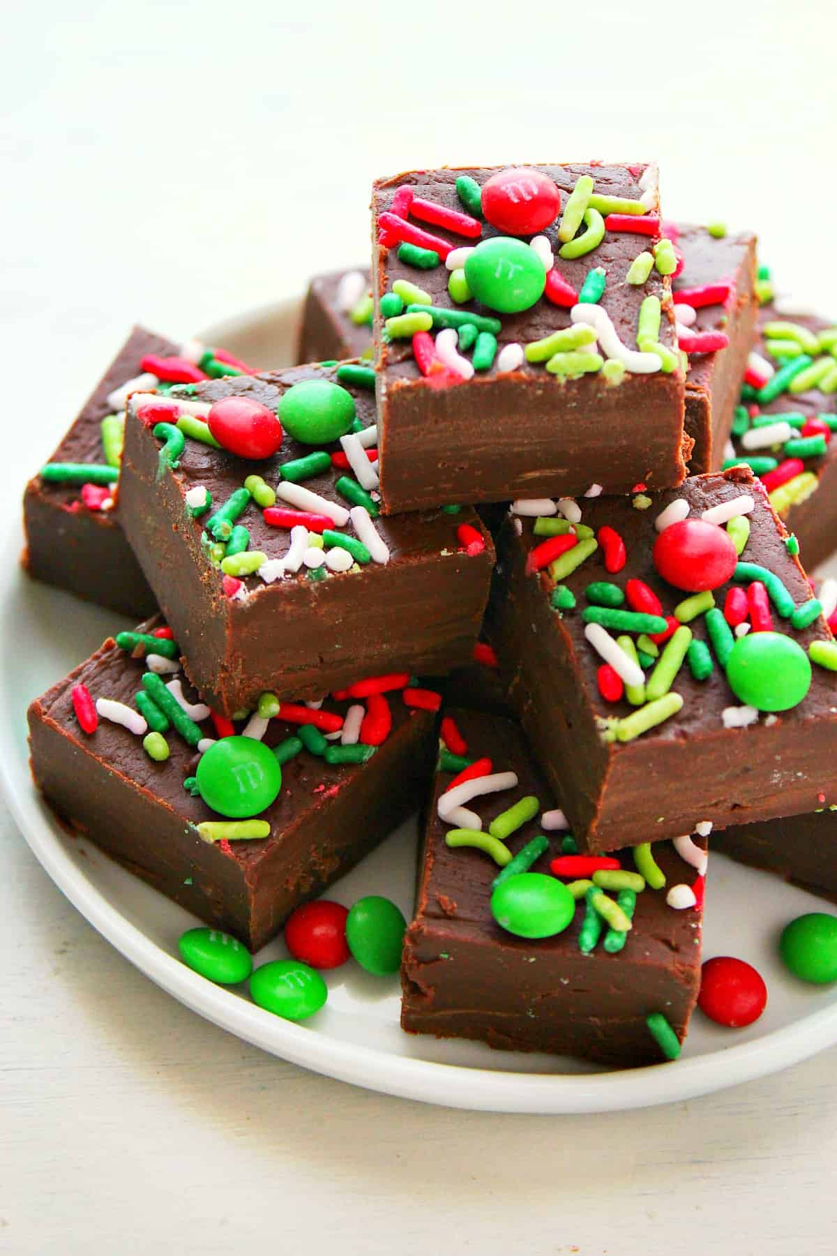 Chocolate fudge on a plate.