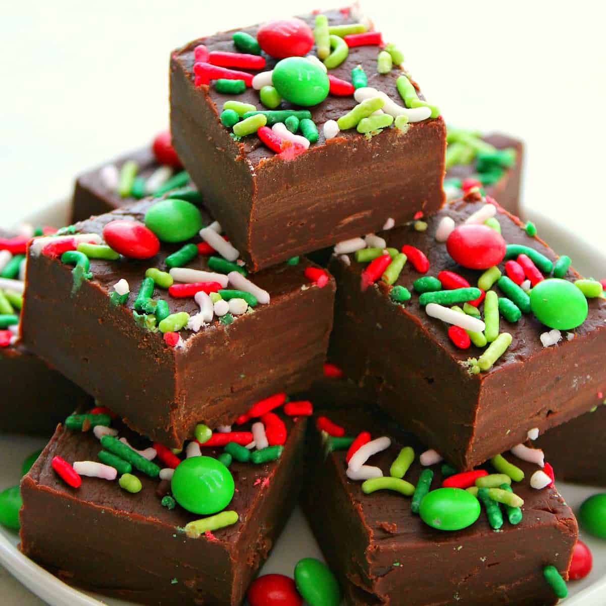 Fudge with sprinkles on a plate.