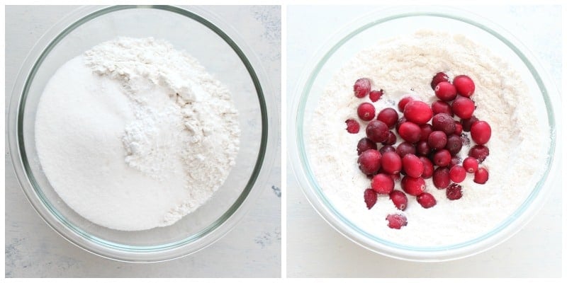 Dry ingredients in a glass bowl.