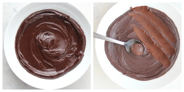 Chocolate truffle mixture in a bowl.